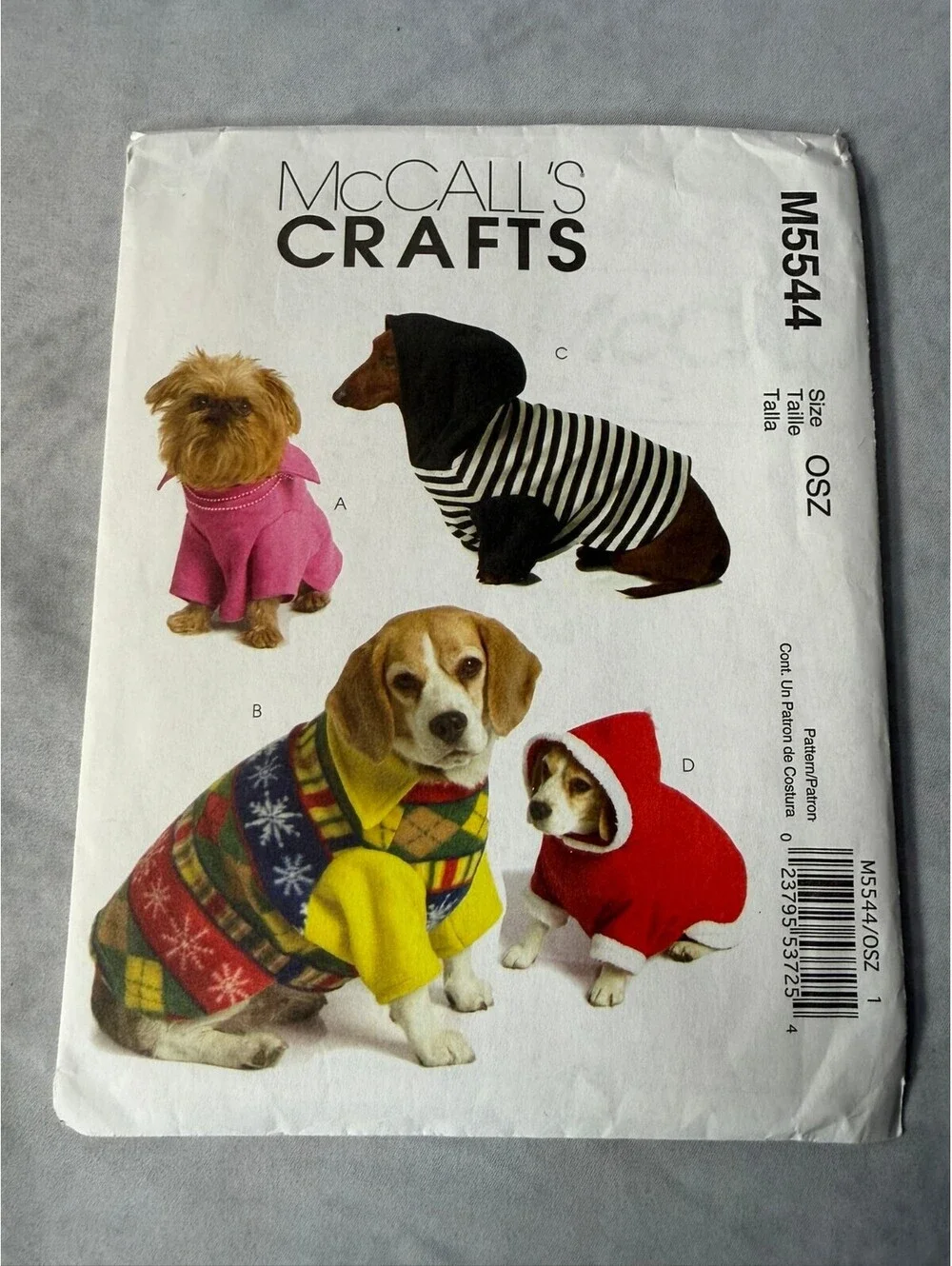 Vintage 2007 McCall’s M5544 Dog Clothes Sewing Pattern Pet Sweaters XS S M Uncut